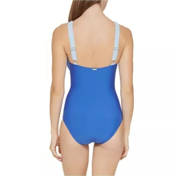 DKNY Plunging Colorblocked One-Piece Swimsuit Blue Size 12 - Picture 11 of 13